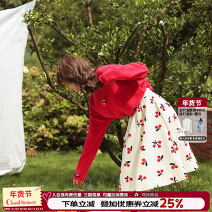 CLOUDSEASON樱桃毛呢伞裙中长款半身裙小个子气质a字裙法式甜美女