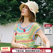 针织短袖 女2026冬季 新款 CLOUDSEASON草莓彩虹针织上衣 时尚 洋气