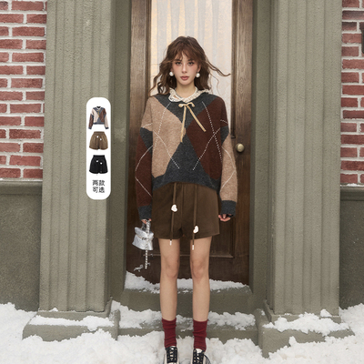 cloudseason蕾丝菱格复古毛衣