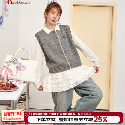 CLOUDSEASON木屿花边针织马甲女时髦洋气针织马甲背心女2026新款