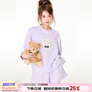 百搭套装 休闲宽松时尚 女 女2025秋款 CLOUDSEASON花朵小熊圆领长袖