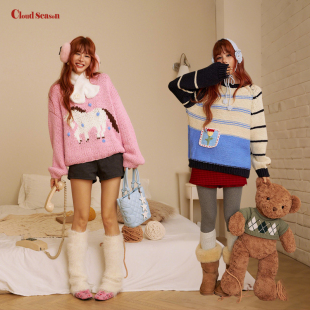 CLOUDSEASON波点马毛衣 冬个眠撞色毛衣