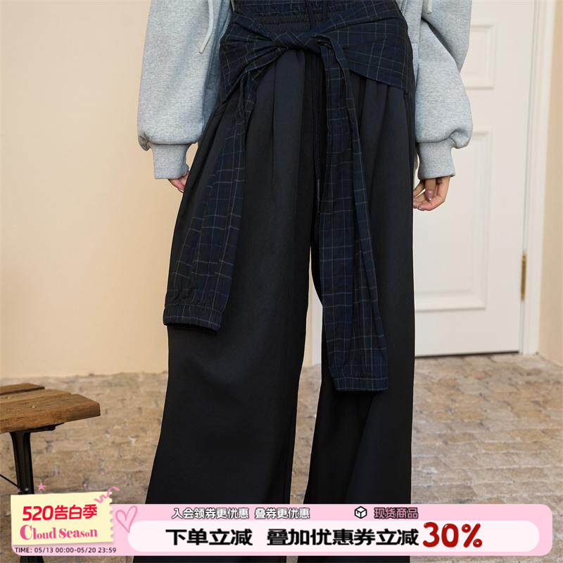 CLOUDSEASON绑带拼接窄版阔腿裤女2026新款春秋款小个子高级感