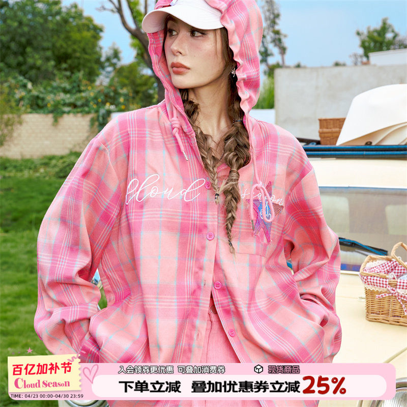 CLOUDSEASON花样甜心格子上衣衬衫女2026初春上衣小个子长袖外套