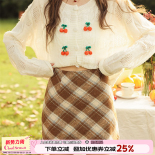 CLOUDSEASON格纹毛呢半身裙女2026初春新款小个子显瘦包臀短款裙