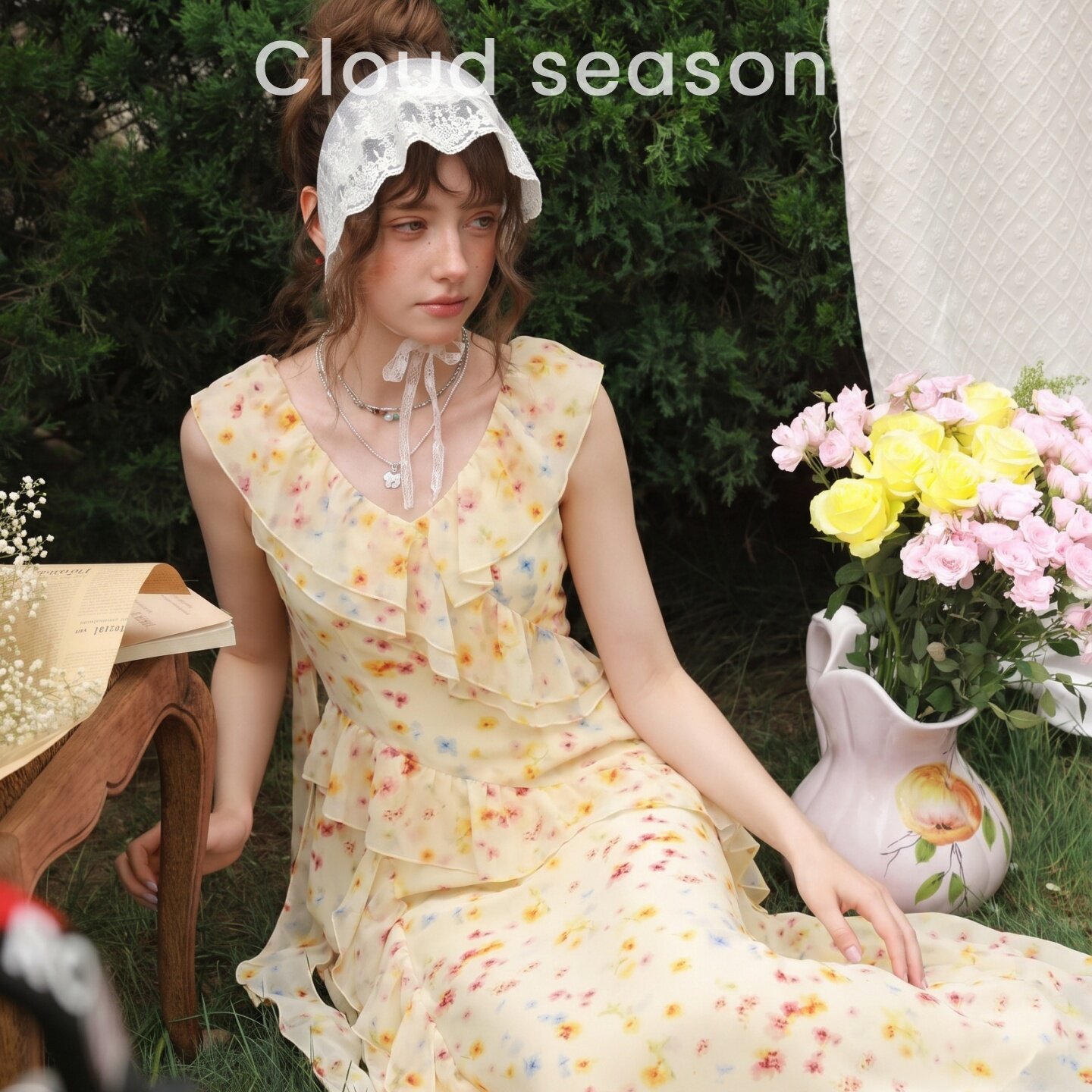 CLOUDSEASON花神罗拉连衣裙2026新款无袖碎花裙法式田园风长裙女