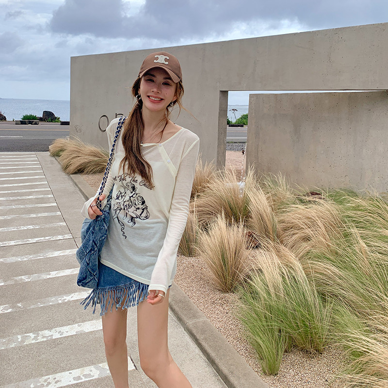 CLOUDSEASON天使T恤长袖女上衣修身百搭外穿2026初春新款时尚休闲