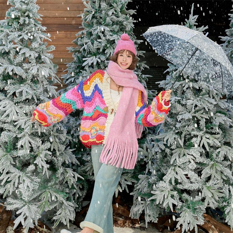 CLOUDSEASON时光画布手打开衫手打毛衣开衫毛衣女春秋2025新款