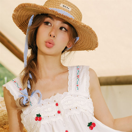 CLOUDSEASON樱桃花边吊带上衣 2026女士夏季新款上衣遮肚子显瘦