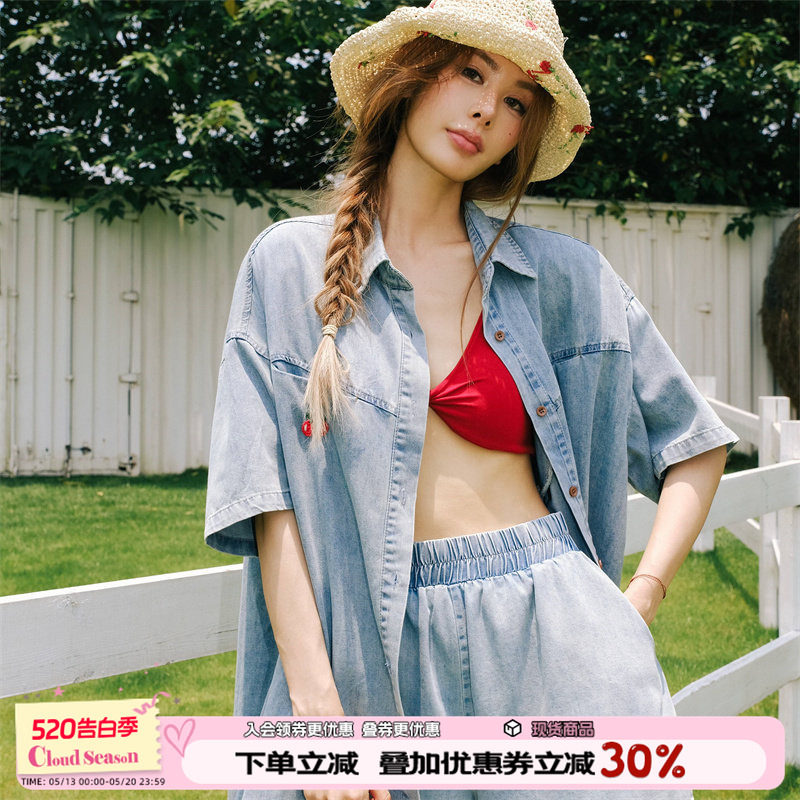 戚砚笛同款松弛感樱桃牛仔短裤女款初春2026新款外穿套装短裤