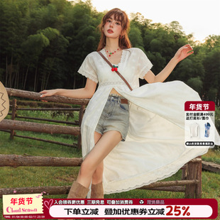 CLOUDSEASON樱桃短袖长开衫纯棉初春新款设计感小众女气质高级感