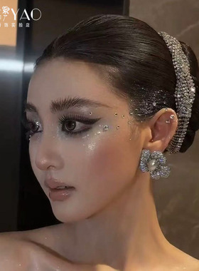 新款新娘头饰高级感闪亮水钻发箍颈链发饰耳环套装婚纱礼服配饰品