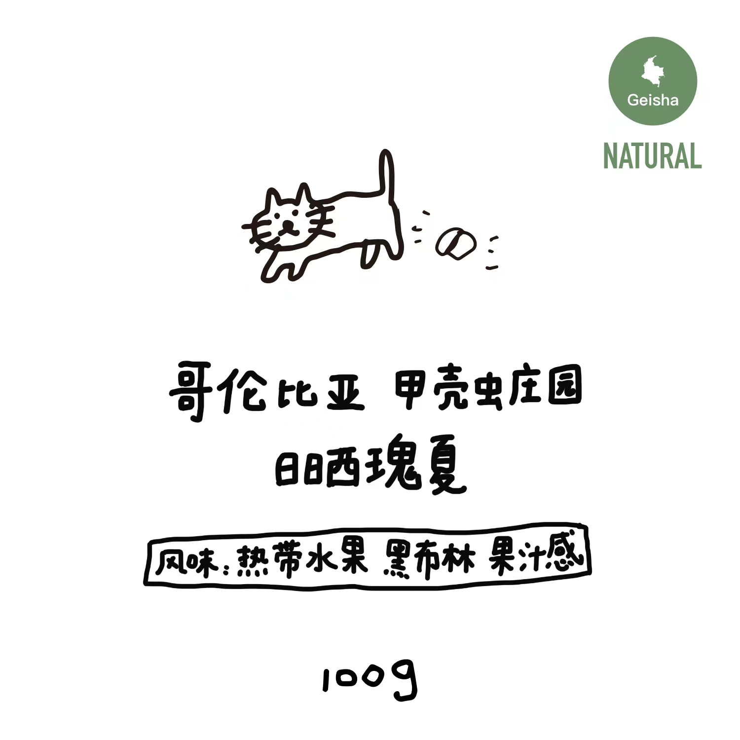 【河汉咖啡】哥伦比亚 甲壳虫庄园 日晒瑰夏 浅烘手冲豆 100g