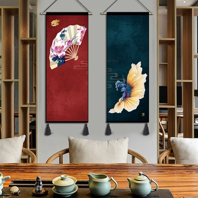 新中式挂画布艺书房民宿挂布酒店装饰画东方元素中国风挂毯布艺画