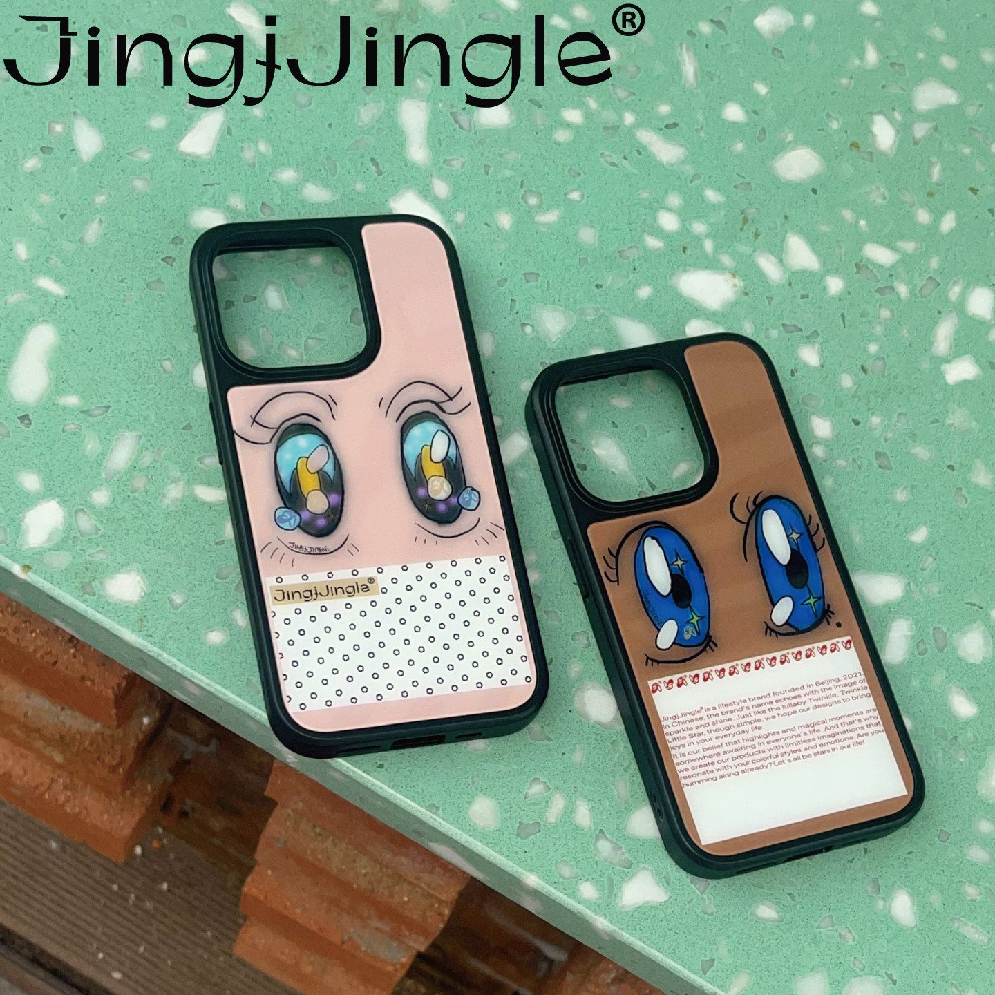 官方JingjJingle继续亮晶晶 原创《昭和日漫风亮晶晶大眼睛》黑框直角亚克力光面 TPU苹果手机壳 古早星星眼