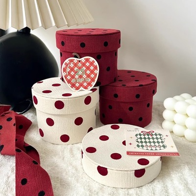 圣诞节圆形波点苹果盒鲜花束礼盒