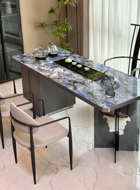 新款嵌入式奢石岩板茶台设计师高级感轻奢茶桌办公室亚克力泡茶桌