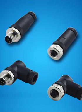 M12连接传感器防水插头A型B型D型3芯4芯5芯8芯螺钉固定弯头铜镀金