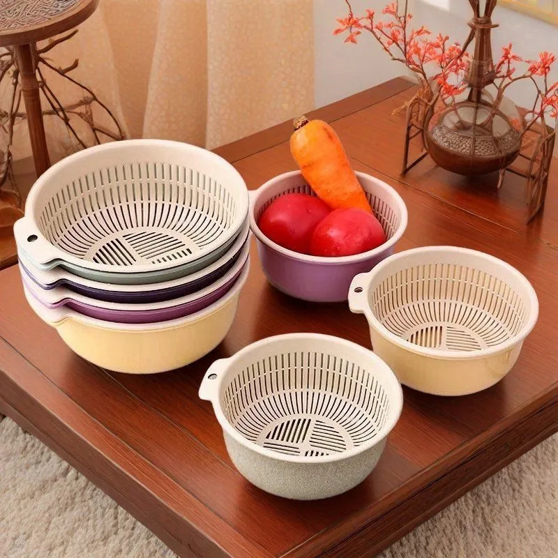 洗菜盆家用小清新多色高颜值厨房用品套装塑料沥水篮居家水果篮