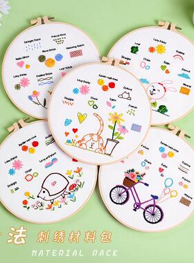 手工刺绣材料包Animal bike embroidery动物单车针法结合入门款
