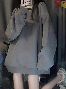 美式 慵懒风ins欧美hiphop潮牌上衣 复古宽松圆领卫衣外套女春秋季