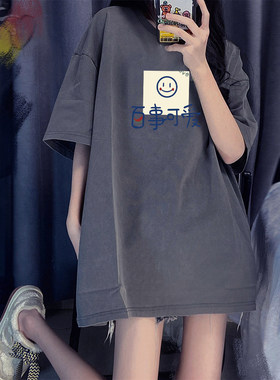 深灰色短袖t恤女夏季韩范简约bf