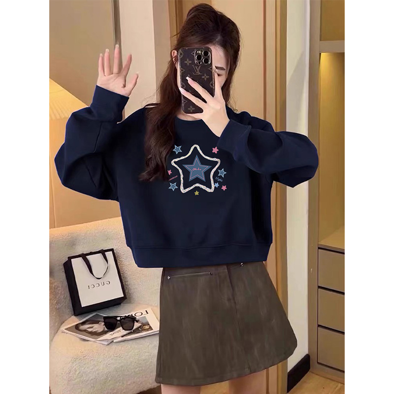 小个子短款卫衣女秋冬宽松显瘦