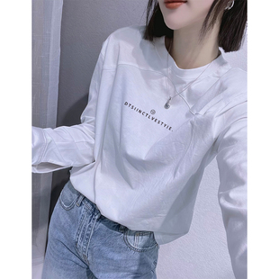 袖 纯棉长袖 女内搭宽松白色衬衫 设计感打底衫 上衣服 t恤2024年新款
