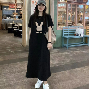 气质连衣裙2023年甜美夏季胖mm韩版短袖T恤女士学生休闲长裙子潮