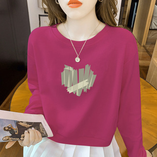 时尚辣妹圆领加绒加厚短款卫衣春秋冬宽松内搭显瘦小个子外套上衣