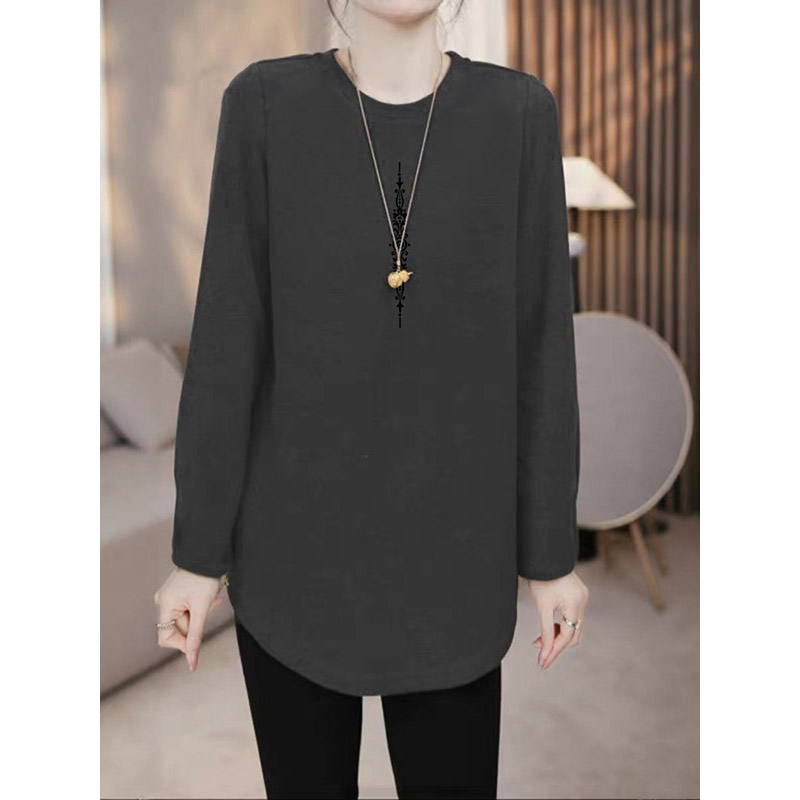 慵懒风中长款打底衫纯棉长袖T恤女春秋冬卫衣内搭配鲨鱼裤的上衣