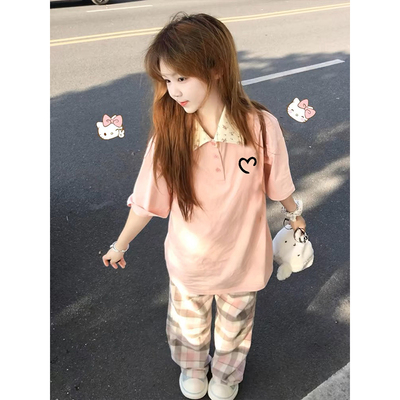 Polo领短袖T恤女夏季中长款