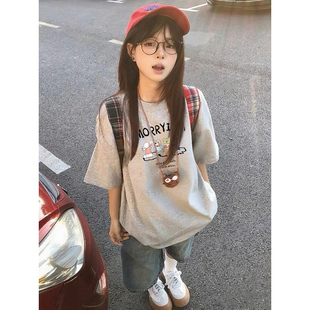 打底衫 宽松短袖 上衣欧货大码 女纯棉T恤2025新款 正肩宽松显瘦半袖