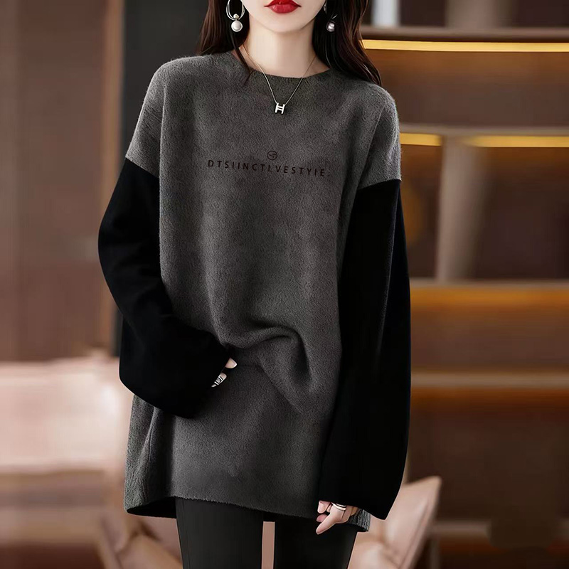 大码圆领中长款遮屁股打底衫