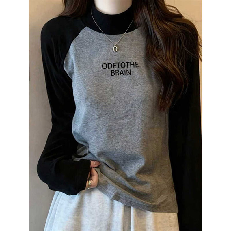 德绒打底衫女秋冬卫衣内搭撞色