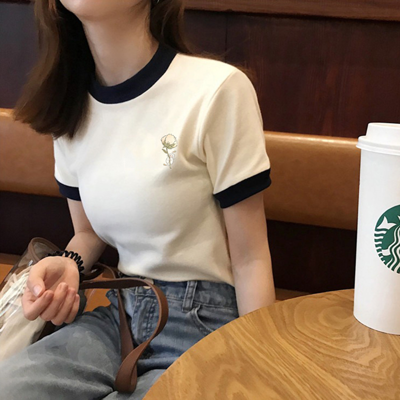 2024新款欧货修身短款上衣撞色