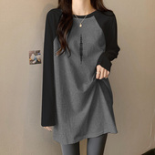 百搭纯棉长袖 oversize大码 遮屁股上衣春秋时尚 女中长款 T恤 打底衫