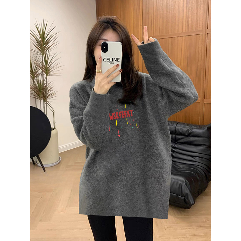 慵懒风磨毛长袖T恤女德绒打底衫