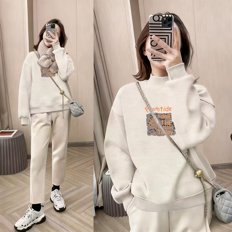 加绒加厚半高领卫衣女春秋冬保暖