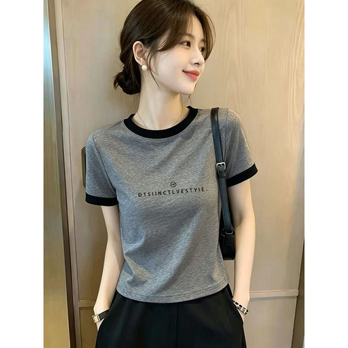 小众别致撞色拼接短袖t恤女