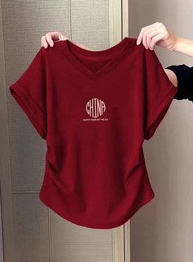 辣妹V领修身正肩T恤女短袖夏季