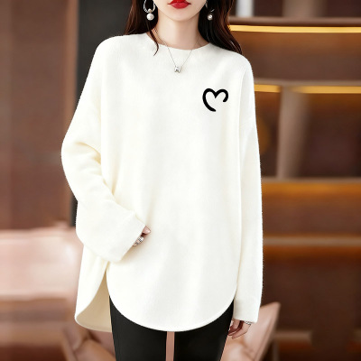 高级感白色长袖宽松遮屁股T恤女