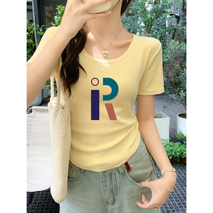 圆领辣妹修身显瘦短款上衣女短袖时尚减龄洋气打底衫夏天高腰上衣