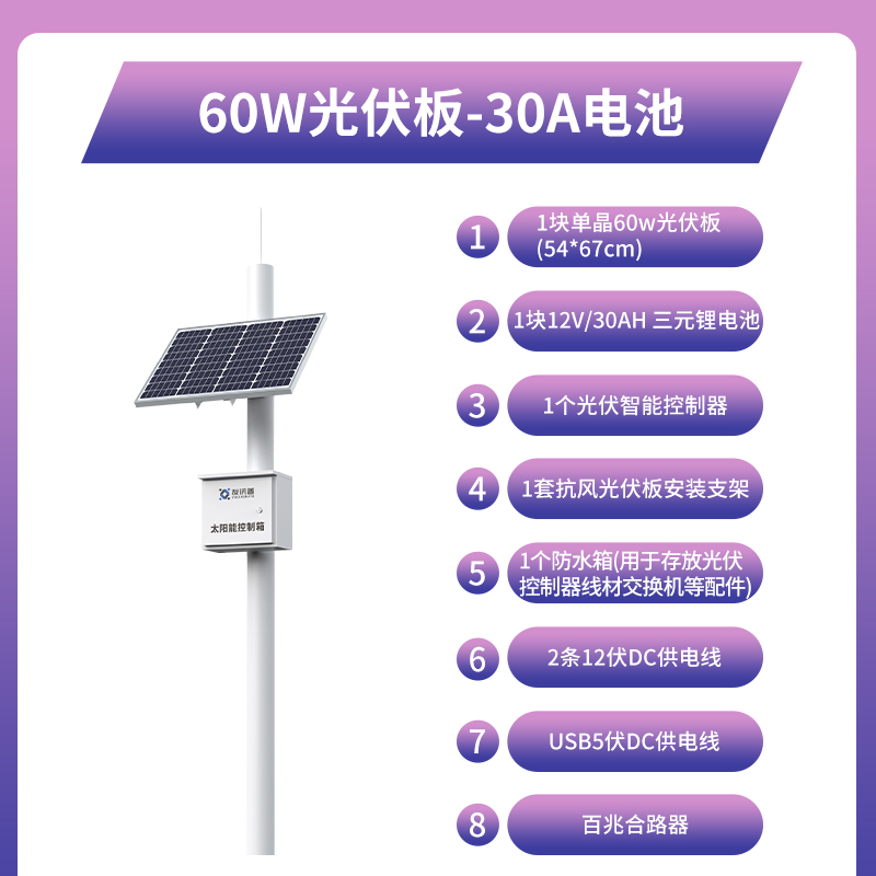 户外工程太阳能监控供电系统12V锂电池球枪机风光互补光伏发电板