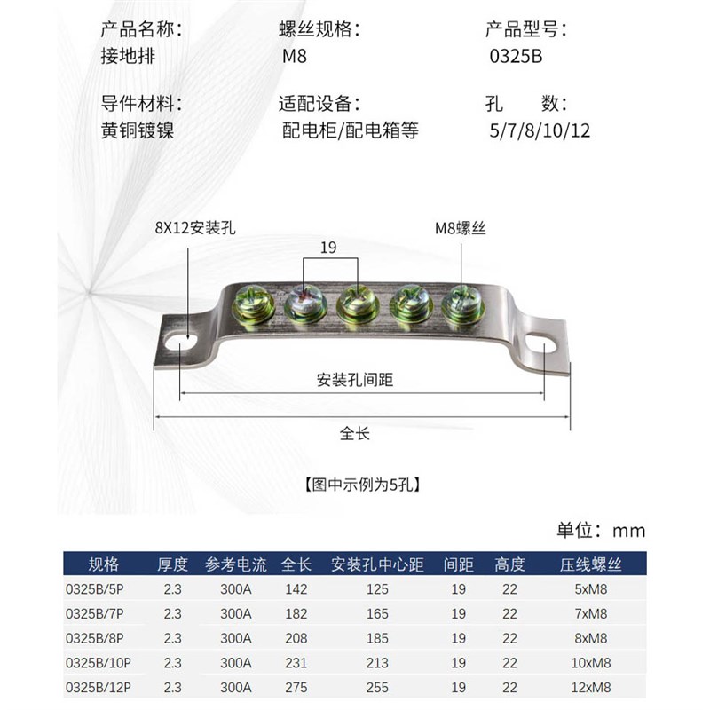 25mm宽度5/7/8/10/12孔单排零地端子3X25十位零排地排300A汇流排