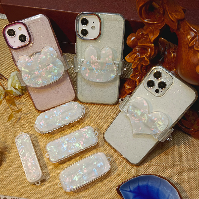 手机挂绳贝壳纹背夹PC伸缩手机夹子斜挎链子背带挂链斜跨手机背