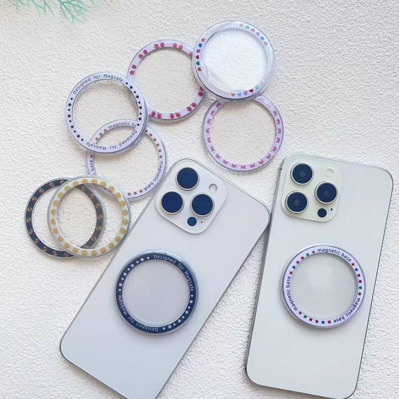 Magsafe手机磁吸气囊支架底盘底座圆形彩绘磁吸底座通用纯色桃心