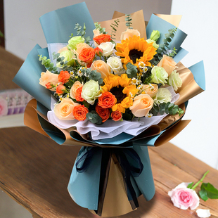 向日葵表白毕业花束鲜花快递同城香槟玫瑰北京上海生日配送店女友