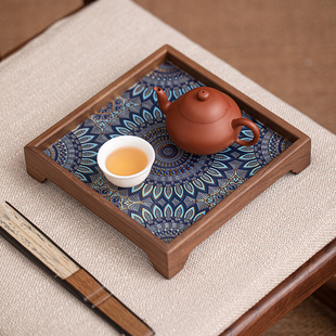 简约胡桃木茶盘家用正方小号茶台茶海茶托盘高颜值干泡台果盘茶奉