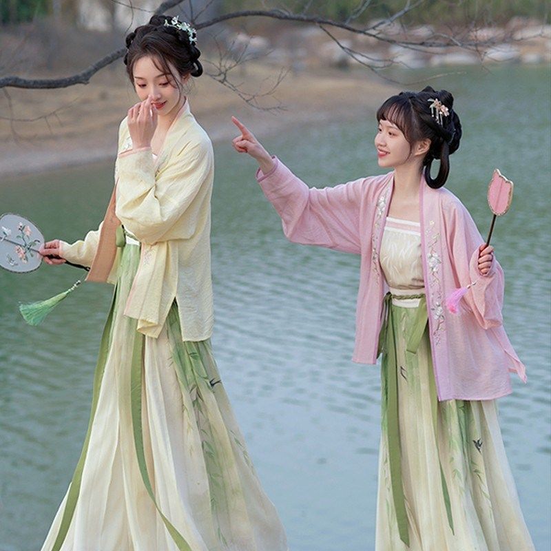 无衣饮羽【春意浓】宋制绣花飞机袖百迭裙汉服花朝节柳条燕子双色